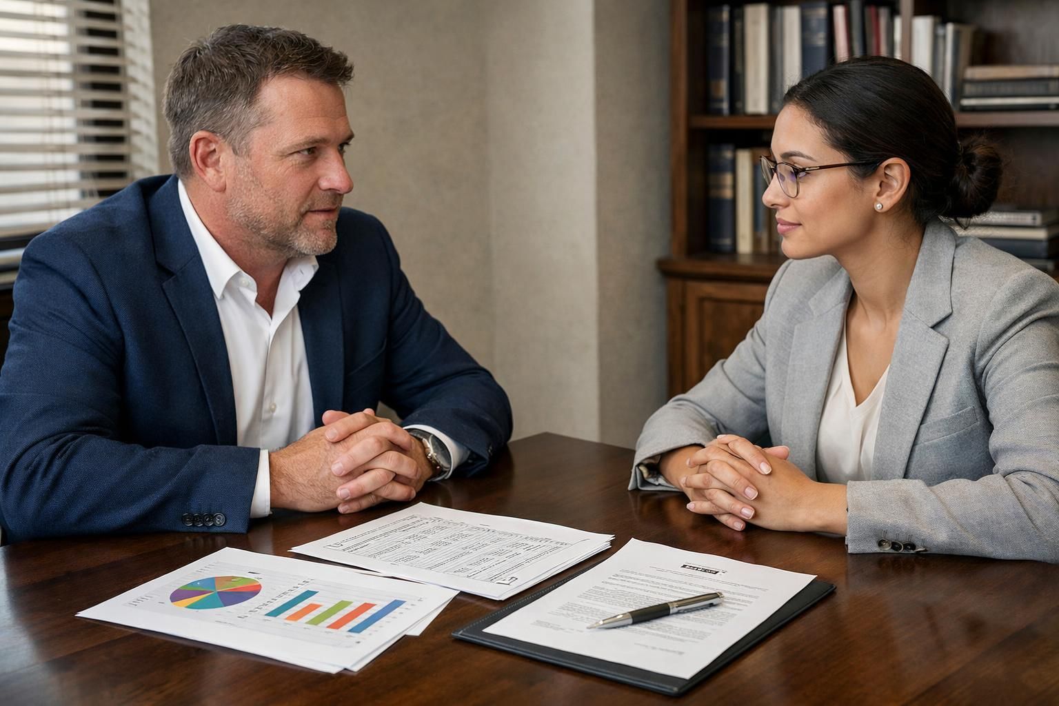 Two professionals engage in a focused discussion about a 1031 exchange.