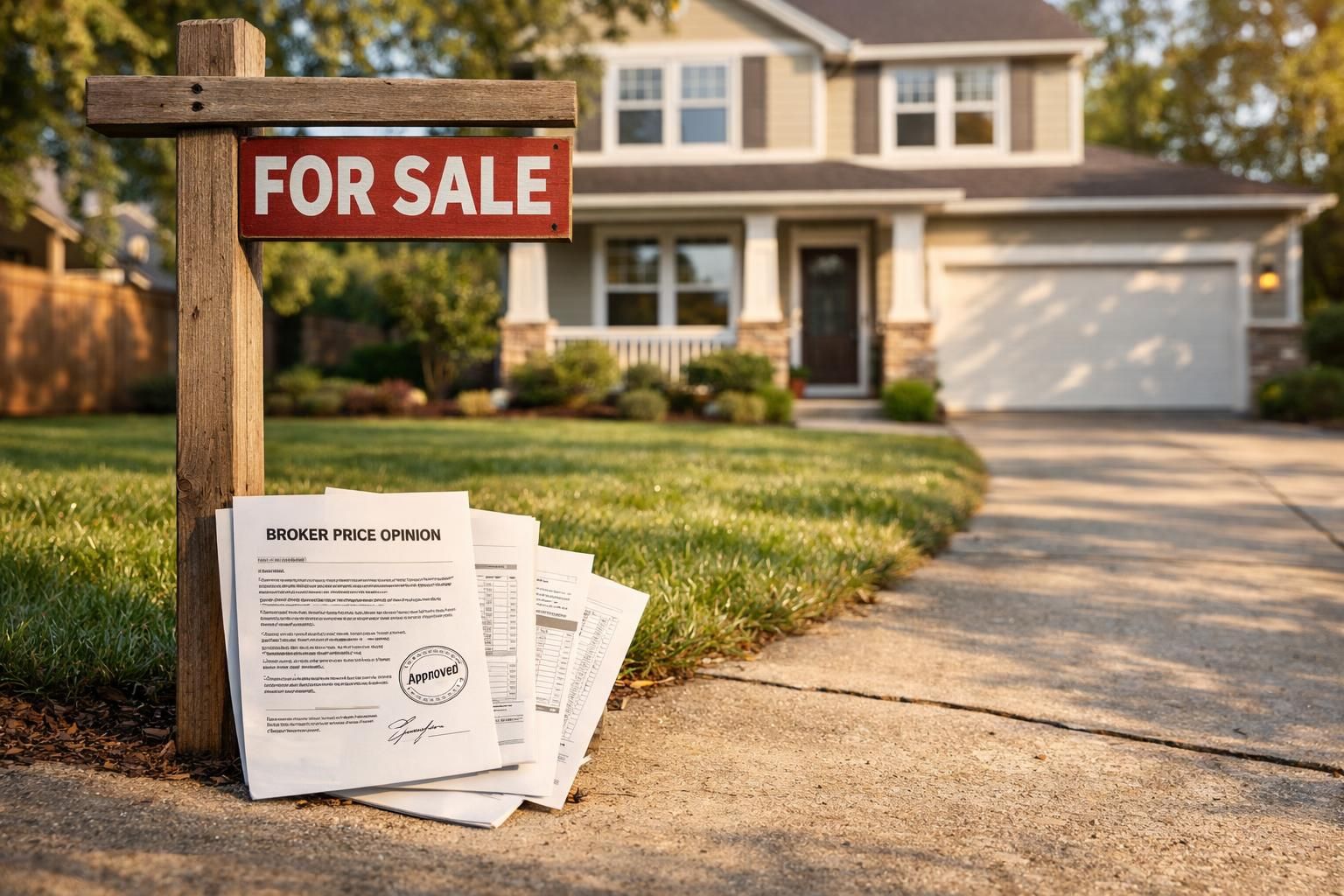 A charming suburban house for sale with well-kept landscaping.