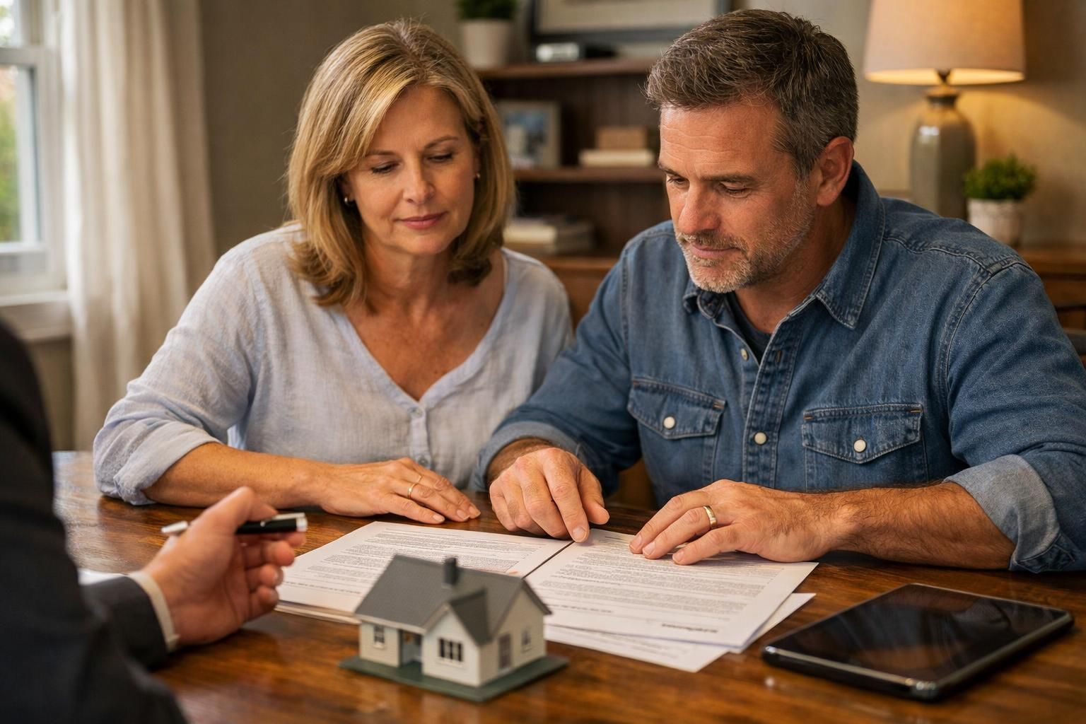 A couple engages with a real estate agent over property negotiations. A couple engages with a real estate agent over property negotiations.