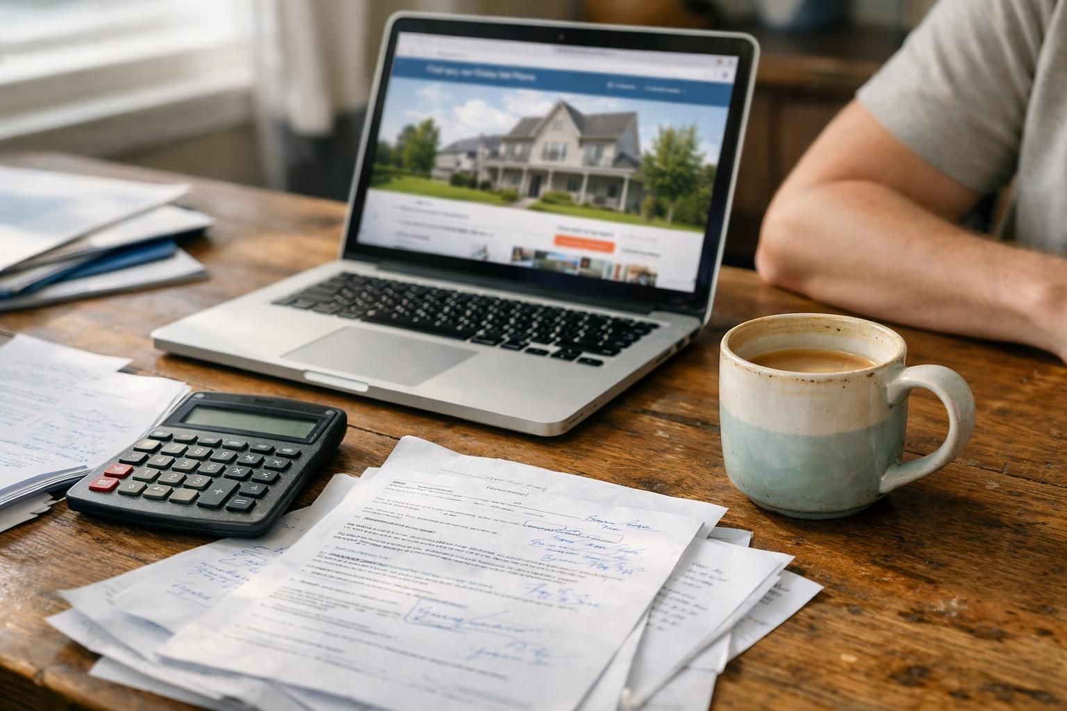 A cluttered home office desk reflects a busy workday atmosphere. A cluttered home office desk reflects a busy workday atmosphere.