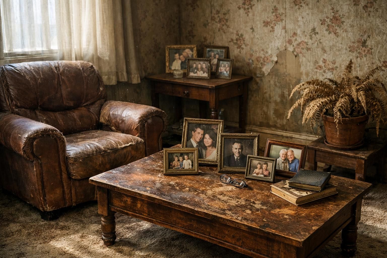 An aging living room filled with timeworn furniture and memories.
