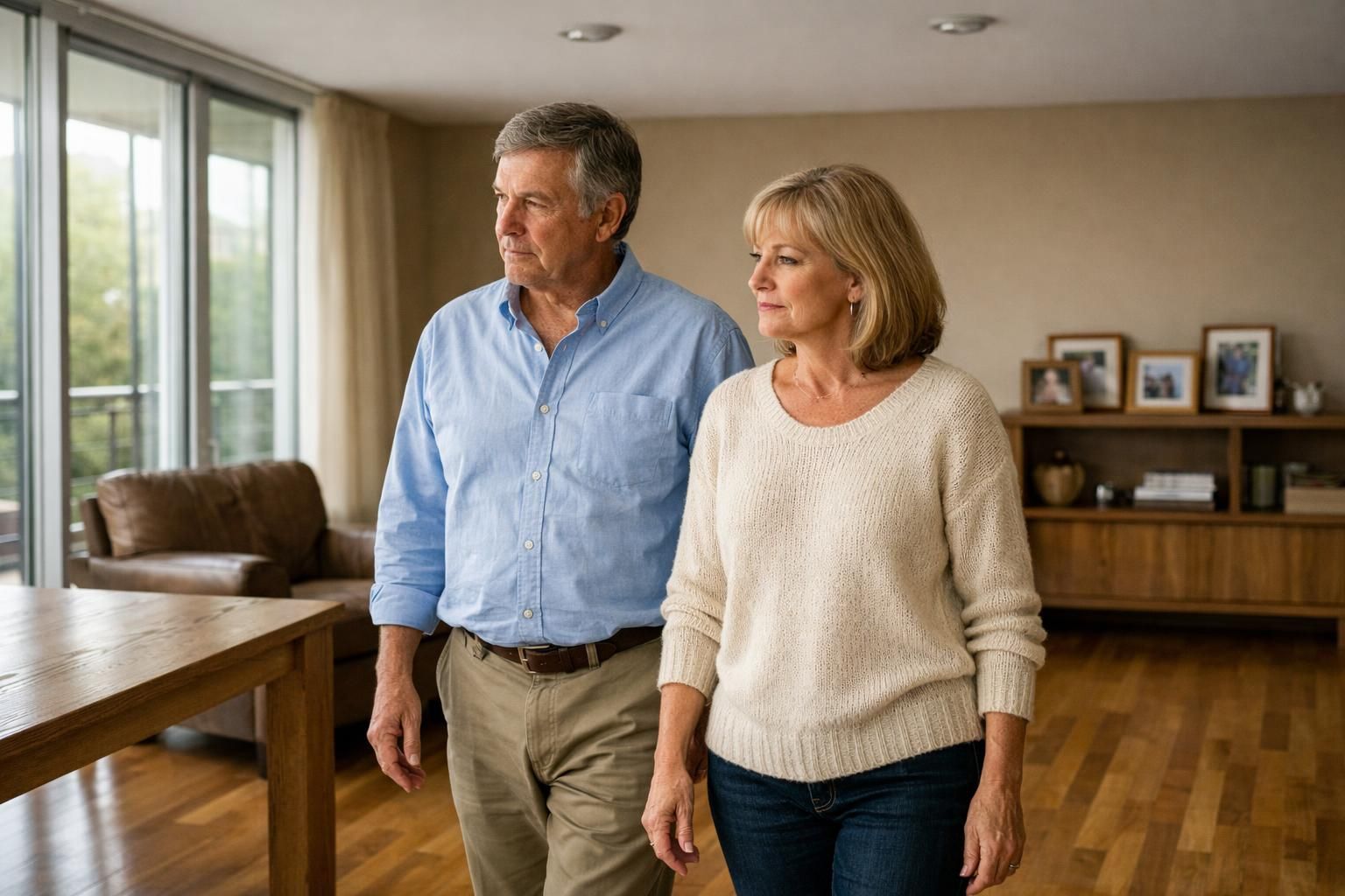 An older couple reflects on their decision to stay or move.