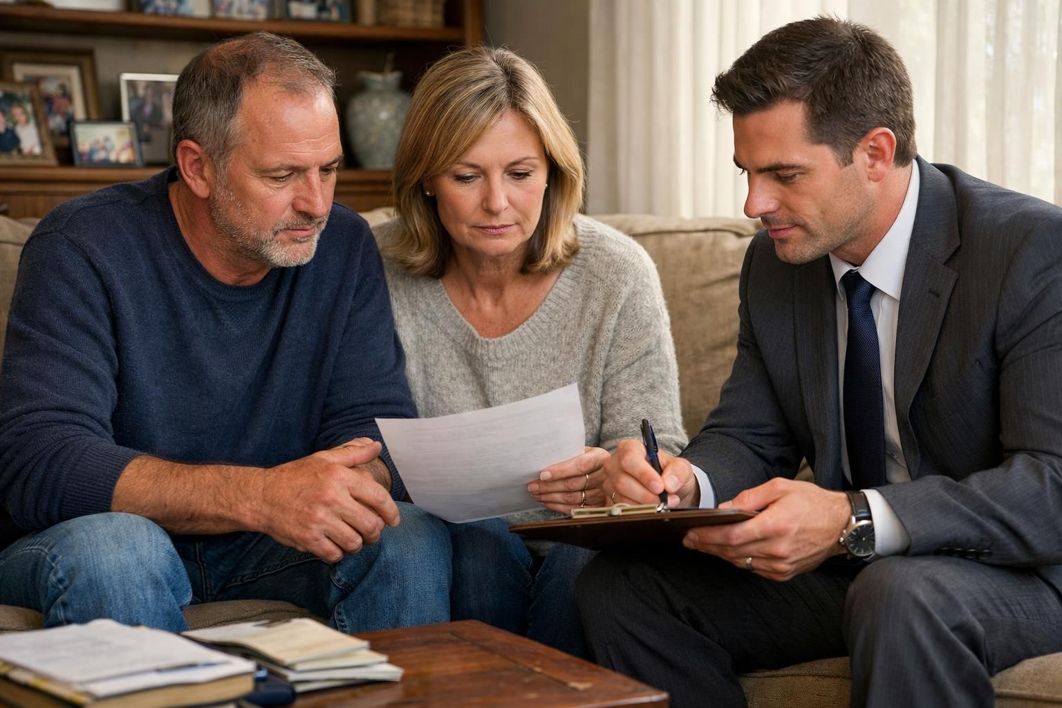 A couple discusses selling their home with a real estate agent.