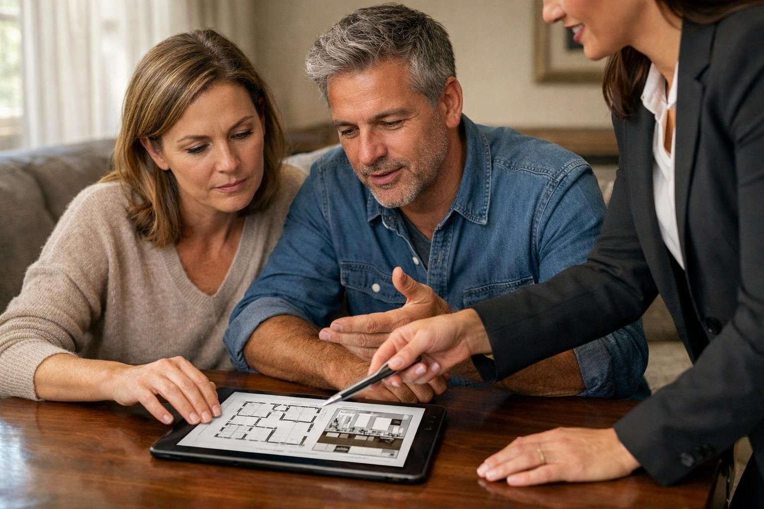 A couple discusses home renovation plans with their real estate agent.