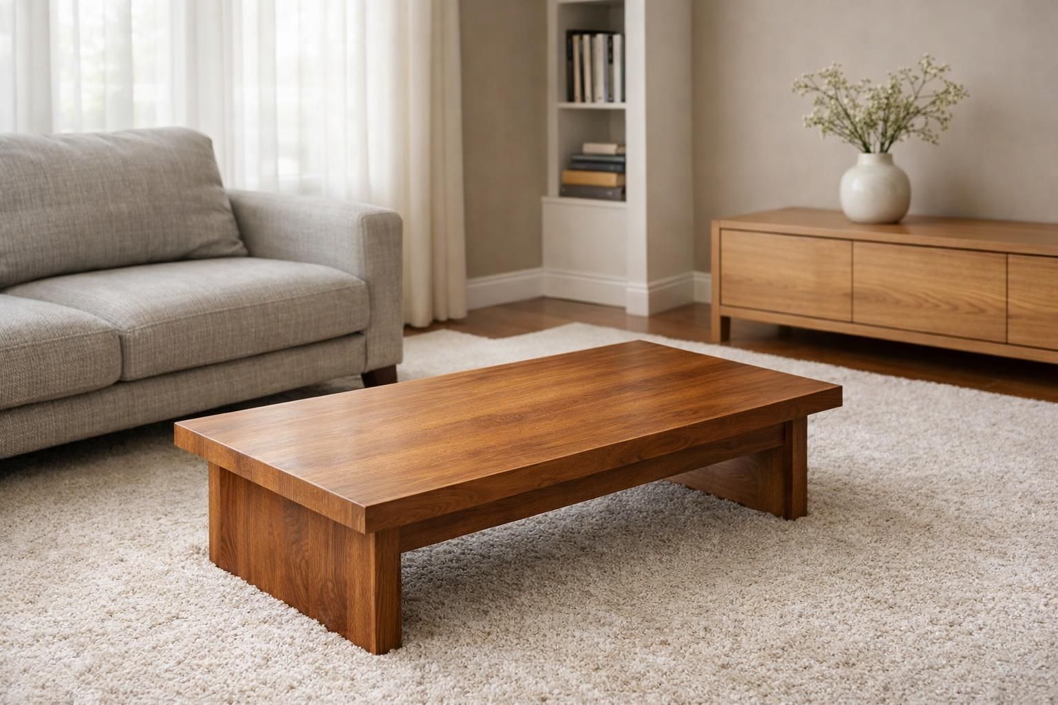 A meticulously maintained living room exuding calm and inviting warmth. A meticulously maintained living room exuding calm and inviting warmth.