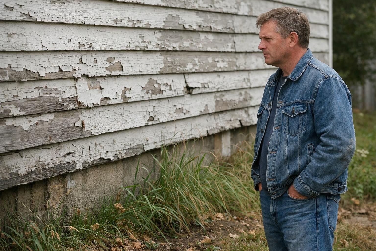 A worn Section 8 rental property highlights neglect and quiet contemplation. A worn Section 8 rental property highlights neglect and quiet contemplation.