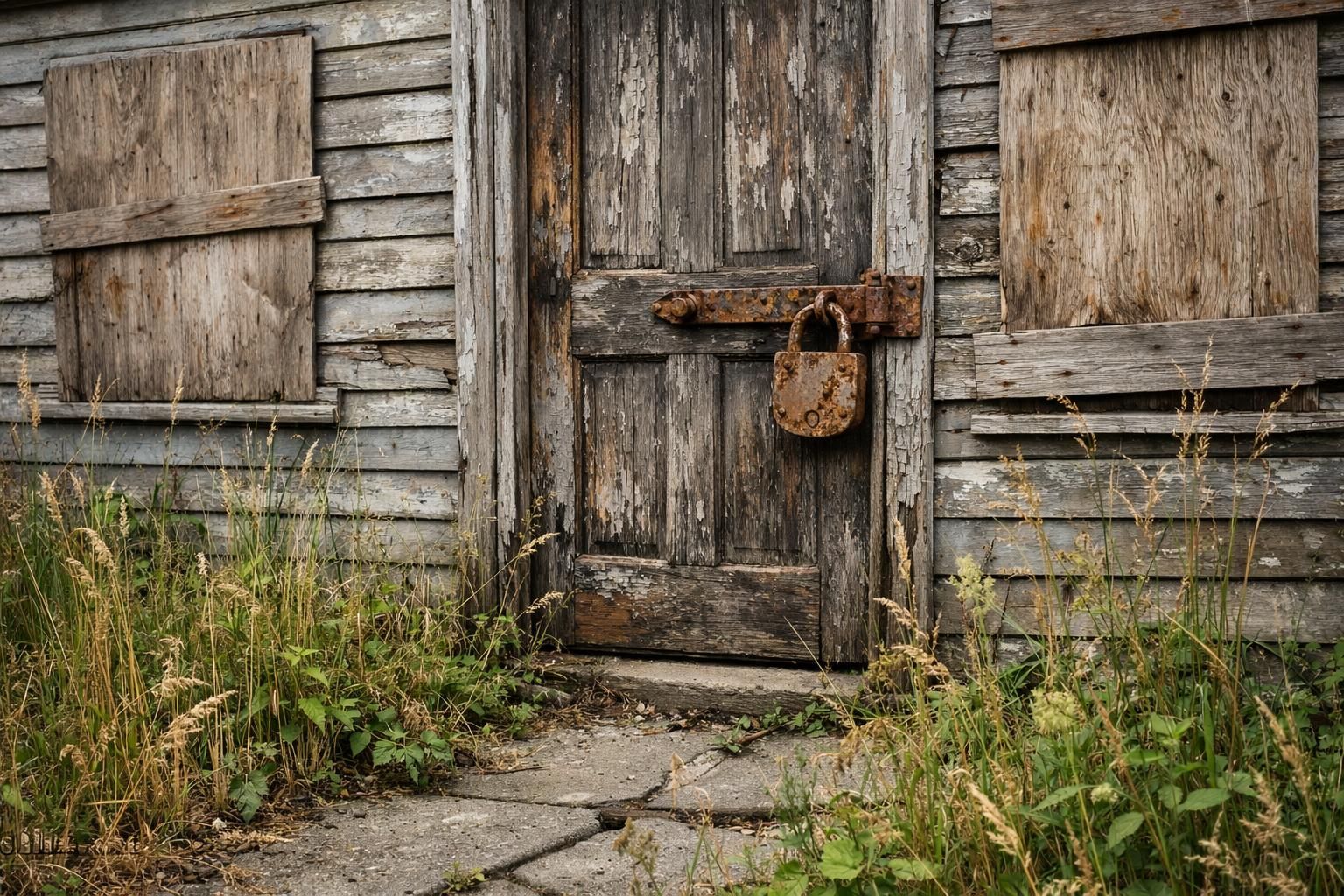 A dilapidated wooden house shows signs of neglect and decay. A dilapidated wooden house shows signs of neglect and decay.