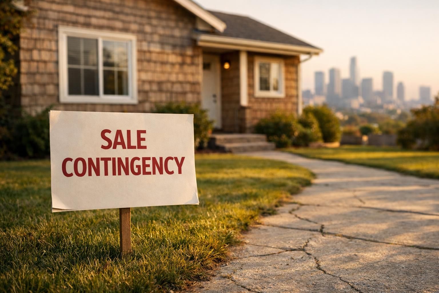 A charming house with a 'Sale Contingency' sign in the yard. A charming house with a 'Sale Contingency' sign in the yard.