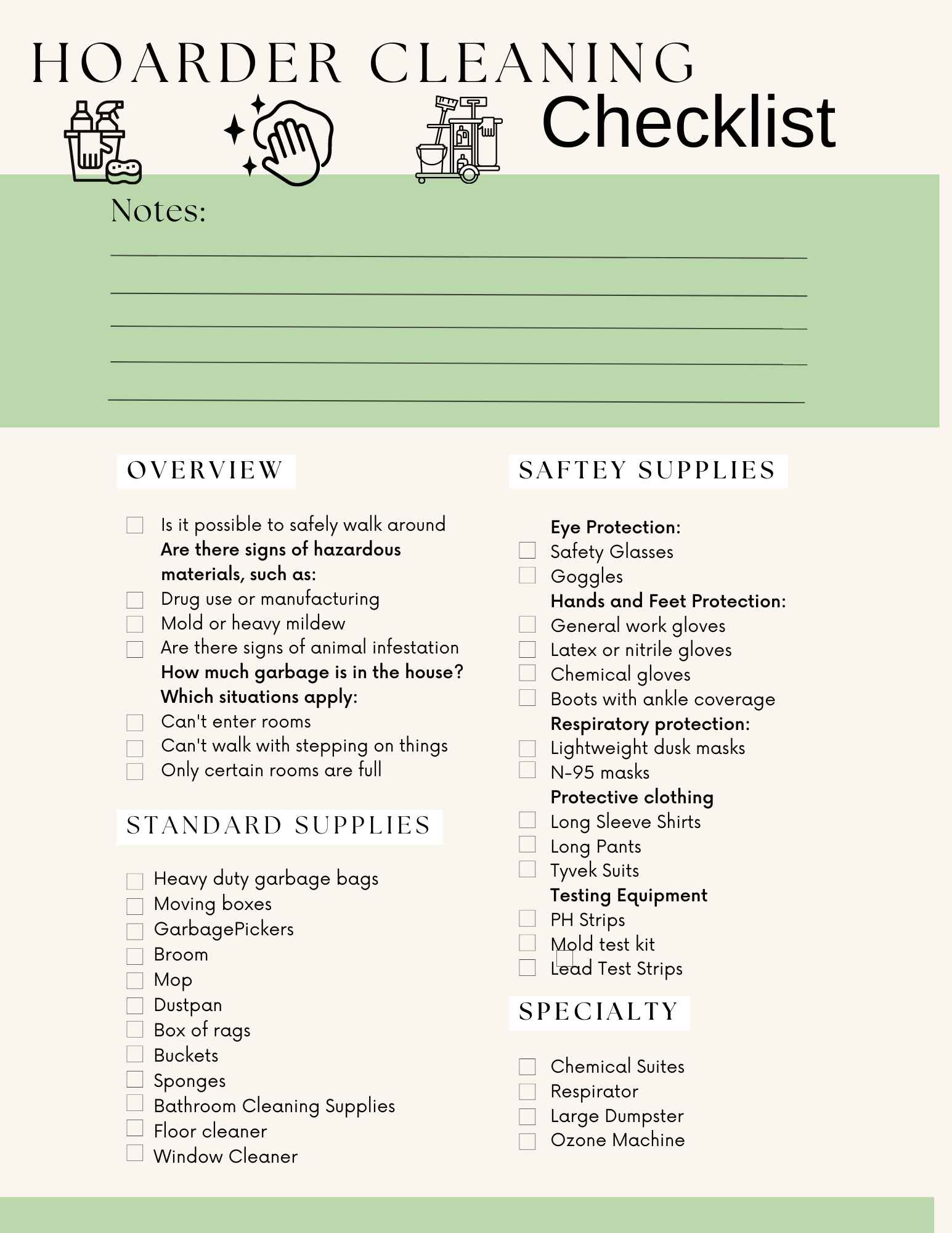 Hoarder Cleaning Checklist